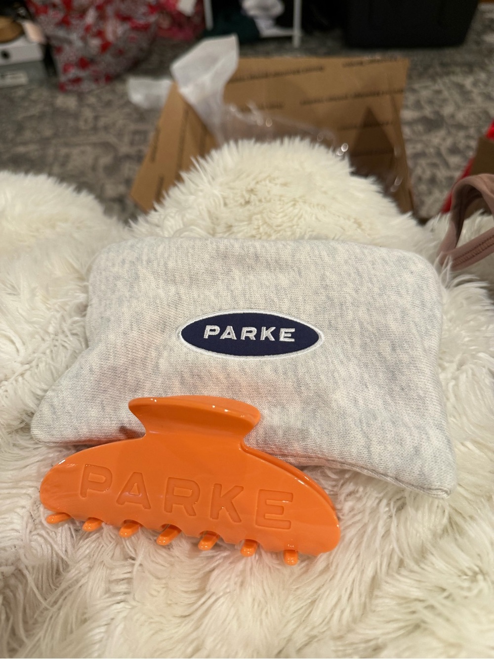 PARKE Orange Hair Claw Clip with Branded Pouch